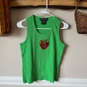 Y2K 90s No Boundaries Green Ribbed Strawberry Tank Top child 11/13 women’s S